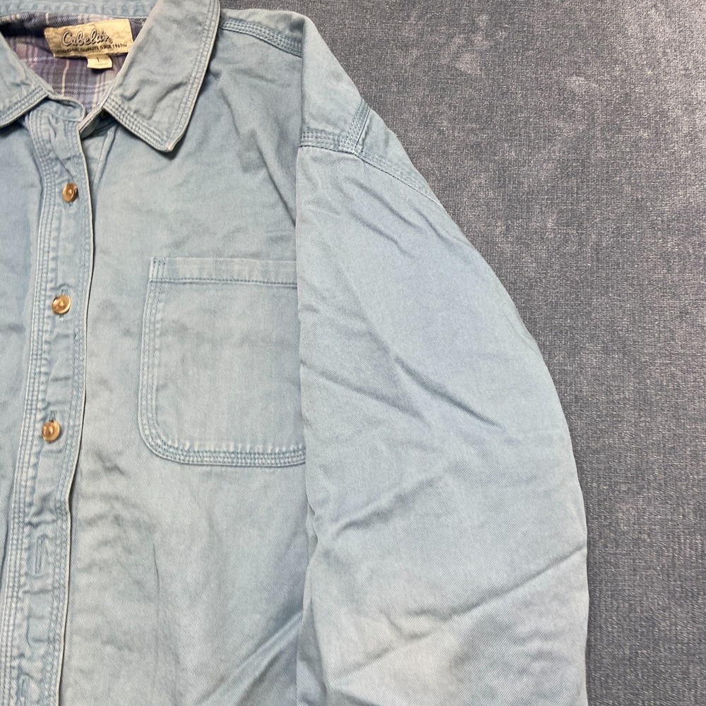 VTG Cabelas Shirt Women Large Blue Cotton Flannel Lined Long Sleeve Button Up - Picture 4 of 14
